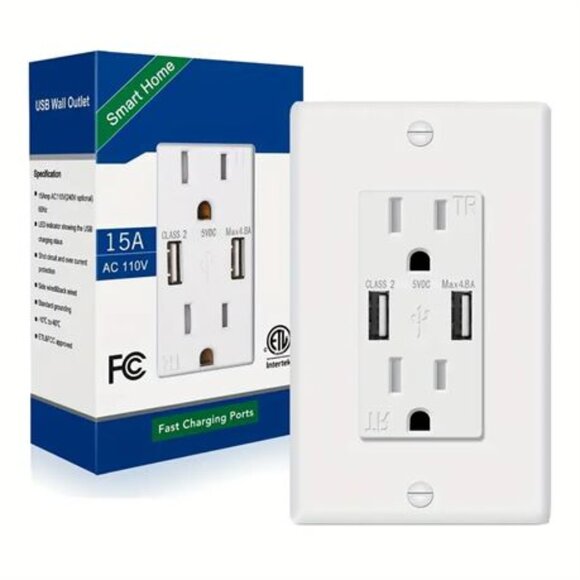 USB ELECTRICAL WALL OUTLET & PLATE - Picture 1 of 3
